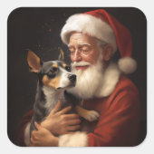 Rat Terrier met Sinterklaas Feestelijke Kerstmis Vierkante Sticker (Voorkant)