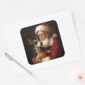 Rat Terrier met Sinterklaas Feestelijke Kerstmis Vierkante Sticker (Envelop)