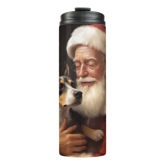 Rat Terrier met Sinterklaas Festive Kerstmis Thermosbeker (Voorkant)