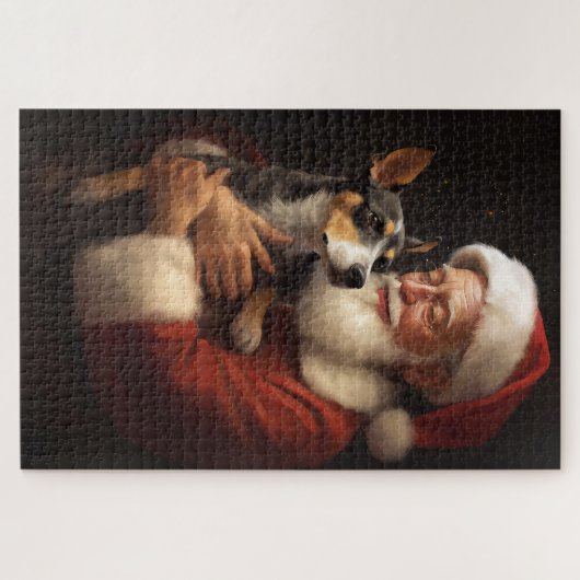 Rat Terrier met Sinterklaas Kerstfeest  Legpuzzel (Horizontaal)