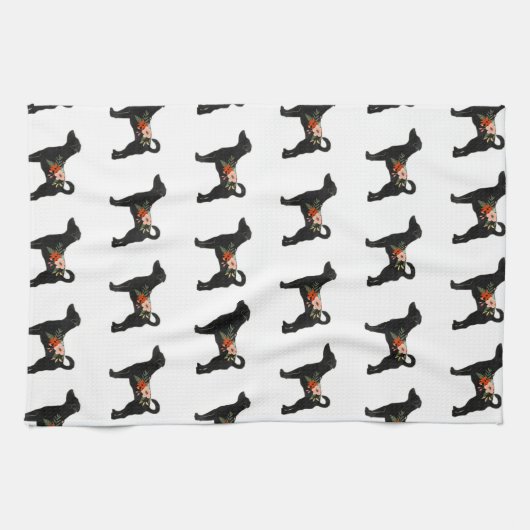 Rat Terrier NN Dog Boho Floral Silhouette Theedoek (Horizontaal)