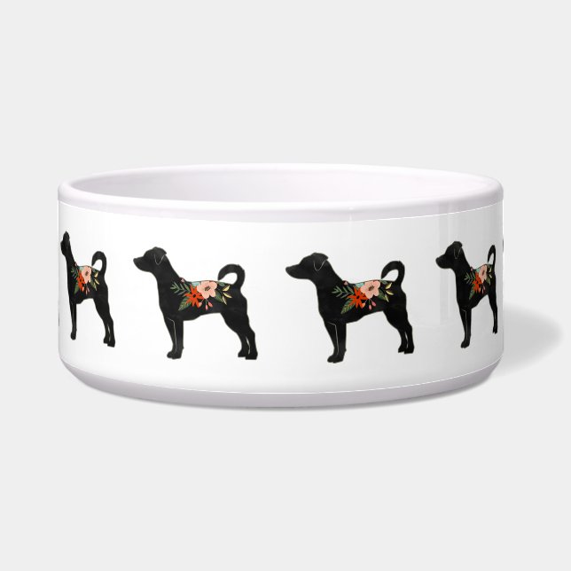Rat Terrier NN Dog Boho Floral Silhouette Voerbakje (Voorkant)