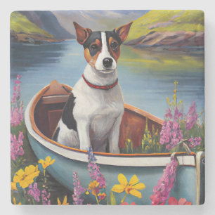 Rat Terrier op een peddel: Een landschappelijk avo Stenen Onderzetter