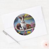 Rat Terrier op een peddel: Een Schilderachtig avon Ronde Sticker (Envelop)