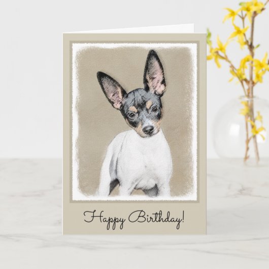 Rat Terrier Painting - Cute Original Dog Art Kaart (Gele Bloem)