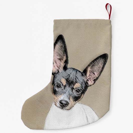 Rat Terrier Painting - Cute Original Dog Art Kleine Kerstsok (Achterkant)