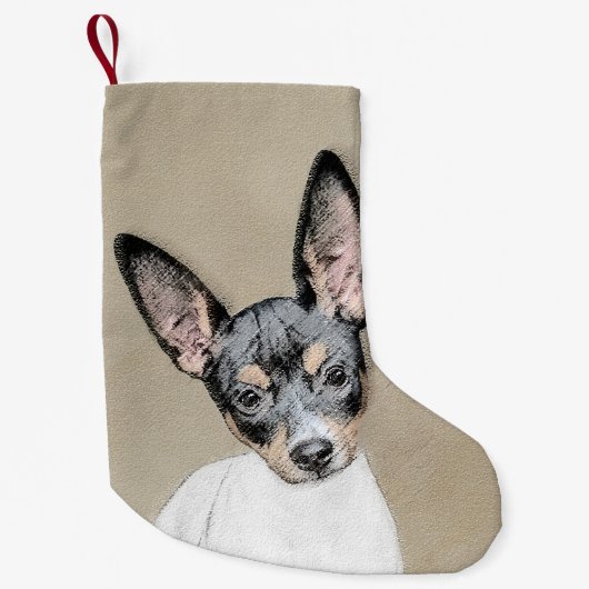 Rat Terrier Painting - Cute Original Dog Art Kleine Kerstsok (Voorkant)