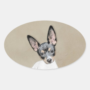 Rat Terrier Painting - Cute Original Dog Art Ovale Sticker