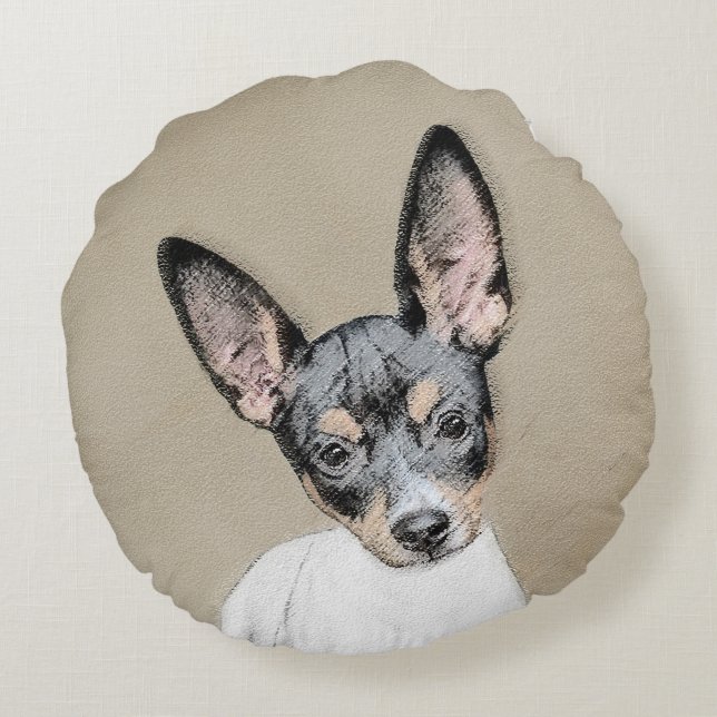 Rat Terrier Painting - Cute Original Dog Art Rond Kussen (Achterkant)