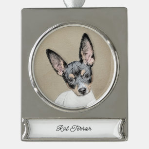 Rat Terrier Painting - Cute Original Dog Art Silve Verzilverd Banner Ornament