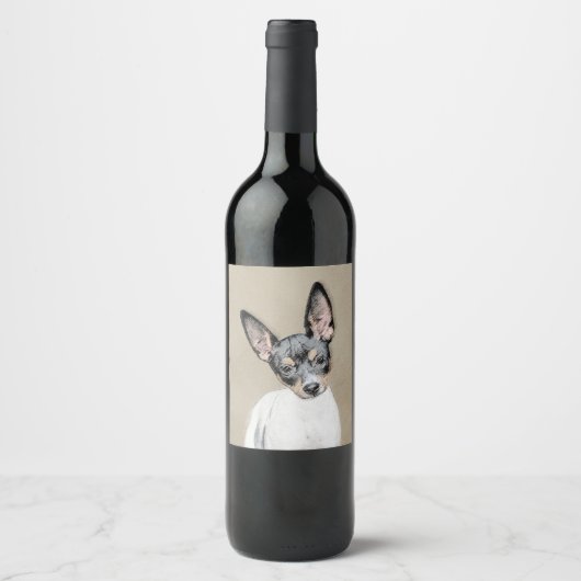 Rat Terrier Painting - Cute Original Dog Art Wijn Etiket (Voorkant)