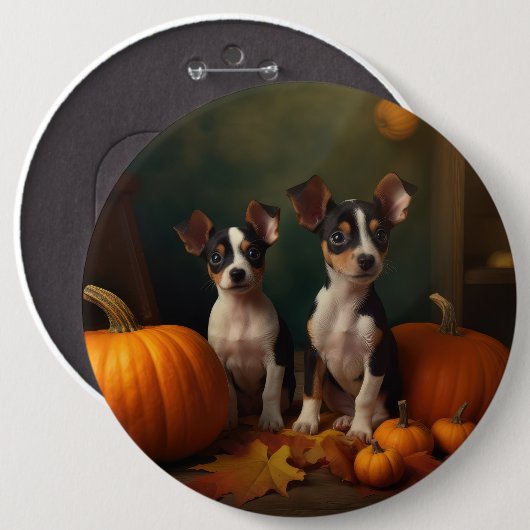 Rat Terrier Pup Autumn Delight Pumpkin Ronde Button 6,0 Cm (Voorkant /achterkant)