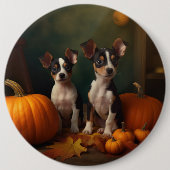Rat Terrier Pup Autumn Delight Pumpkin Ronde Button 6,0 Cm (Voorkant)