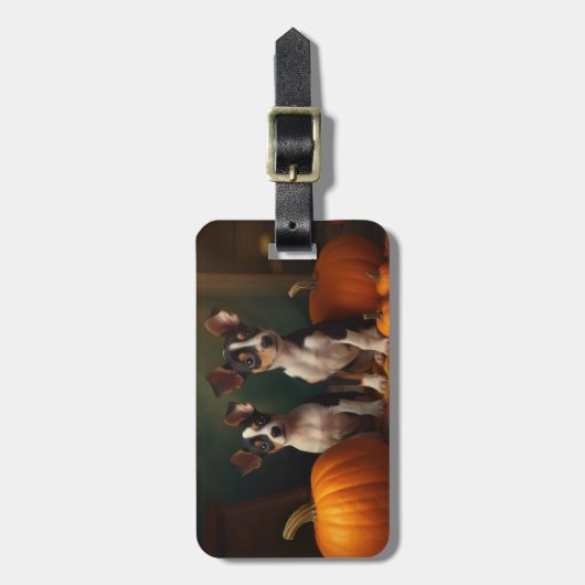 Rat Terrier Puppy Herfst Delight Pompoen Bagagelabel (Voorkant verticaal)