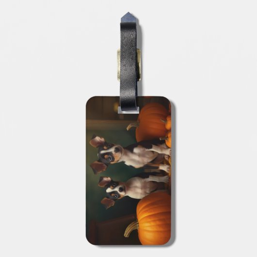 Rat Terrier Puppy Herfst Delight Pompoen Bagagelabel (Achterkant verticaal)