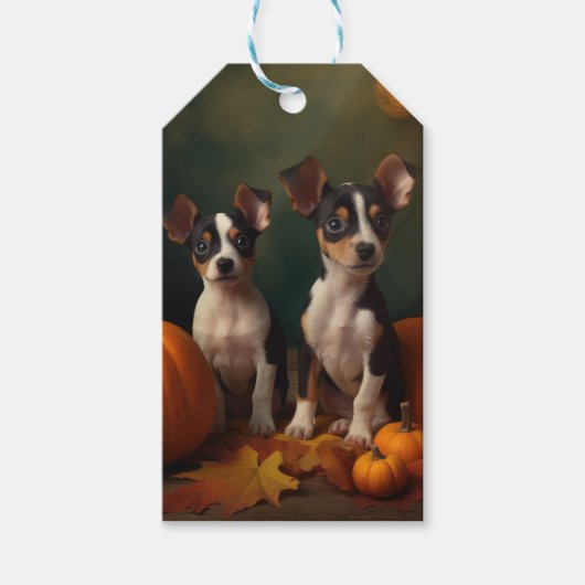 Rat Terrier Puppy Herfst Delight Pompoen Cadeaulabel (Voorkant)
