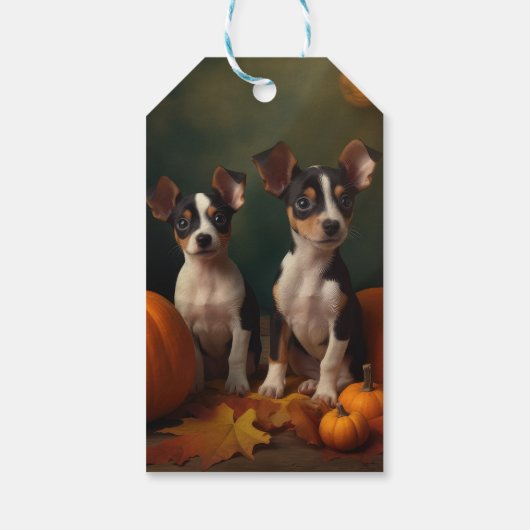 Rat Terrier Puppy Herfst Delight Pompoen Cadeaulabel (Achterkant)