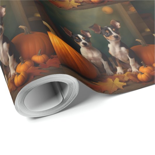 Rat Terrier Puppy Herfst Delight Pompoen Cadeaupapier (Rol Hoek)