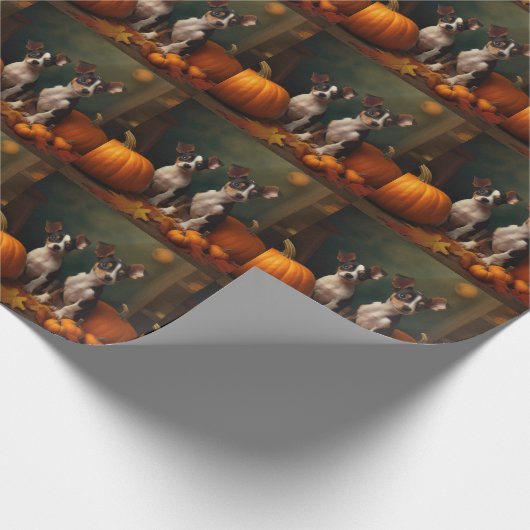 Rat Terrier Puppy Herfst Delight Pompoen Cadeaupapier (Hoek)