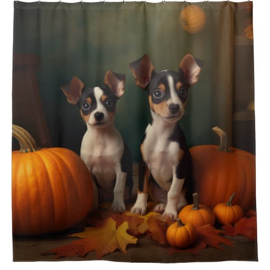 Rat Terrier Puppy Herfst Delight Pompoen Douchegordijn (Voorkant)