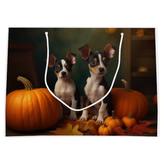 Rat Terrier Puppy Herfst Delight Pompoen Groot Cadeauzakje (Voorkant)
