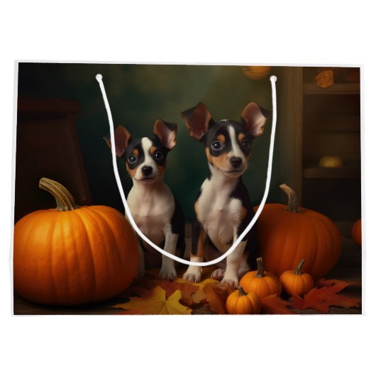 Rat Terrier Puppy Herfst Delight Pompoen Groot Cadeauzakje (Achterkant)