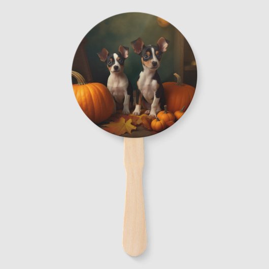 Rat Terrier Puppy Herfst Delight Pompoen Handwaaier (Voorkant)