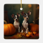 Rat Terrier Puppy Herfst Delight Pompoen Keramisch Ornament (Achterkant)