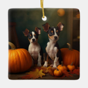 Rat Terrier Puppy Herfst Delight Pompoen Keramisch Ornament