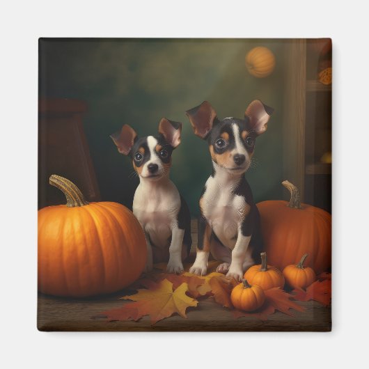 Rat Terrier Puppy Herfst Delight Pompoen Magneet (Voorkant)