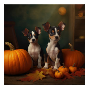 Rat Terrier Puppy Herfst Delight Pompoen Perfect Poster