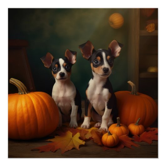 Rat Terrier Puppy Herfst Delight Pompoen Perfect Poster (Voorkant)