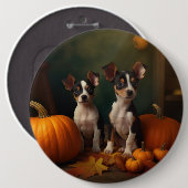 Rat Terrier Puppy Herfst Delight Pompoen Ronde Button 6,0 Cm (Voorkant /achterkant)