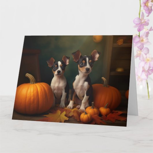 Rat Terrier Puppy Herfstpracht Pompoen Kaart (Orchidee)