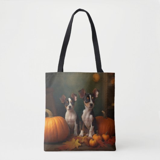 Rat Terrier Puppy Herfstvreugde Pompoen  Tote Bag (Voorkant)