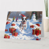 Rat Terrier rent in de sneeuw met kerstmuts Kaart (Voorkant)