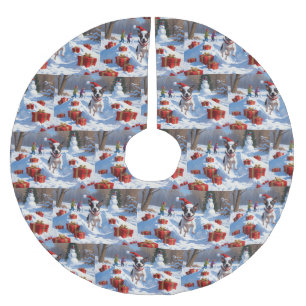 Rat Terrier rent in de sneeuw met kerstmuts Kerstboom Rok