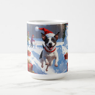 Rat Terrier rent in de sneeuw met kerstmuts Koffiemok
