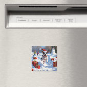 Rat Terrier rent in de sneeuw met kerstmuts Magneet (Insitu (Vaatwasser))