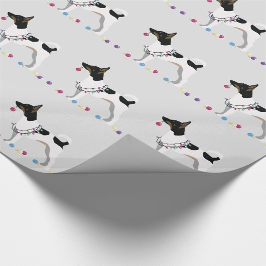 Rat Terrier Silhouette kerstdesign Cadeaupapier (Hoek)