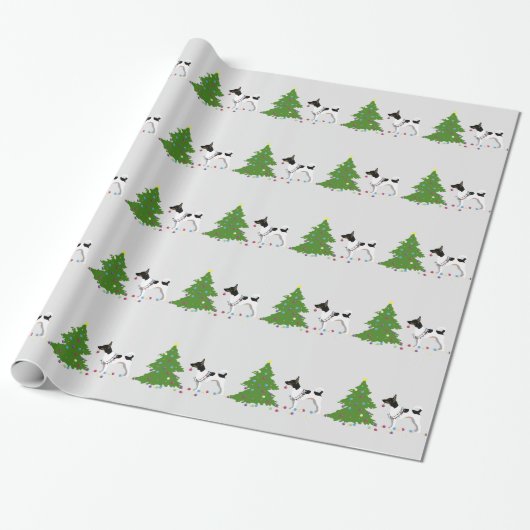 Rat Terrier Silhouette kerstdesign Cadeaupapier (Uitgerold)