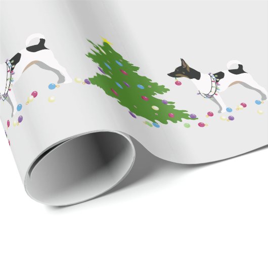 Rat Terrier Silhouette kerstdesign Cadeaupapier (Rol Hoek)