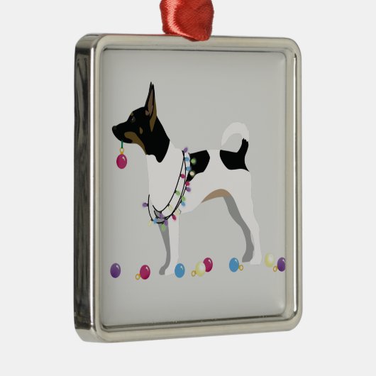 Rat Terrier Silhouette kerstdesign Metalen Ornament (Rechts)
