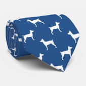 Rat Terrier Silhouetten Patroon Blauw en Wit Stropdas (Opgerold)