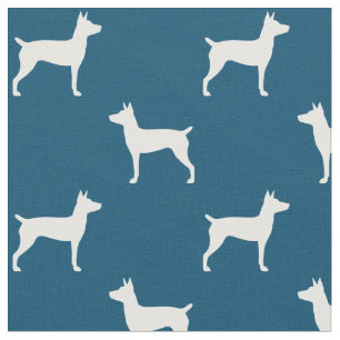 Rat Terrier Silhouettes Blue en White Patterned Stof