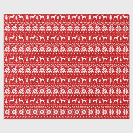 Rat Terrier Silhouettes Dogs Kerstvakantie Cadeaupapier (Vlak)