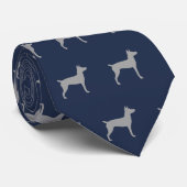 Rat Terrier Silhouettes Pattern Blue en Grey Stropdas (Opgerold)