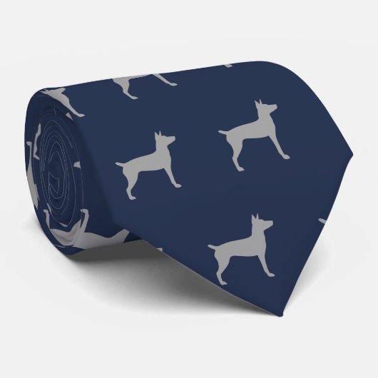 Rat Terrier Silhouettes Pattern Blue en Grey Stropdas (Opgerold)