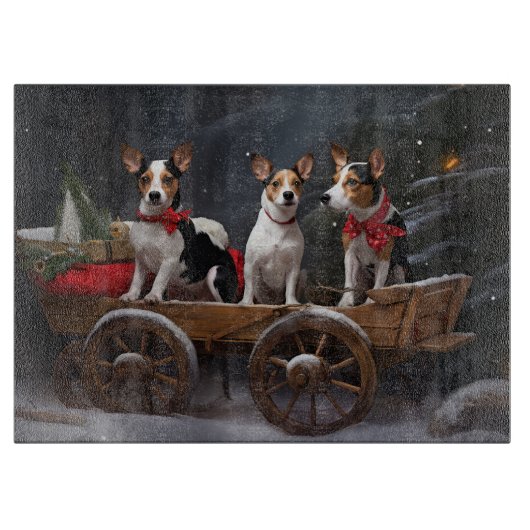 Rat Terrier Sneeuw Slede Kerst Decoratie Snijplank (Voorkant)
