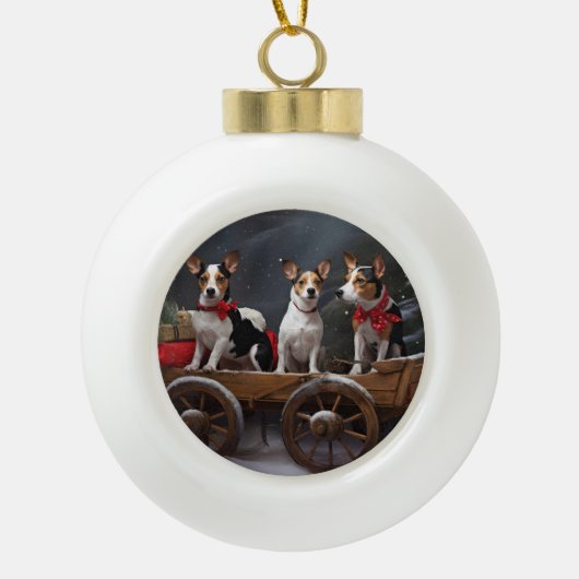 Rat Terrier Sneeuw slee Santa Claus decoratie (Voorkant)